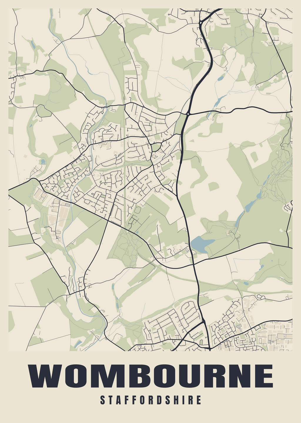 Street map poster of Wombourne, Staffordshire