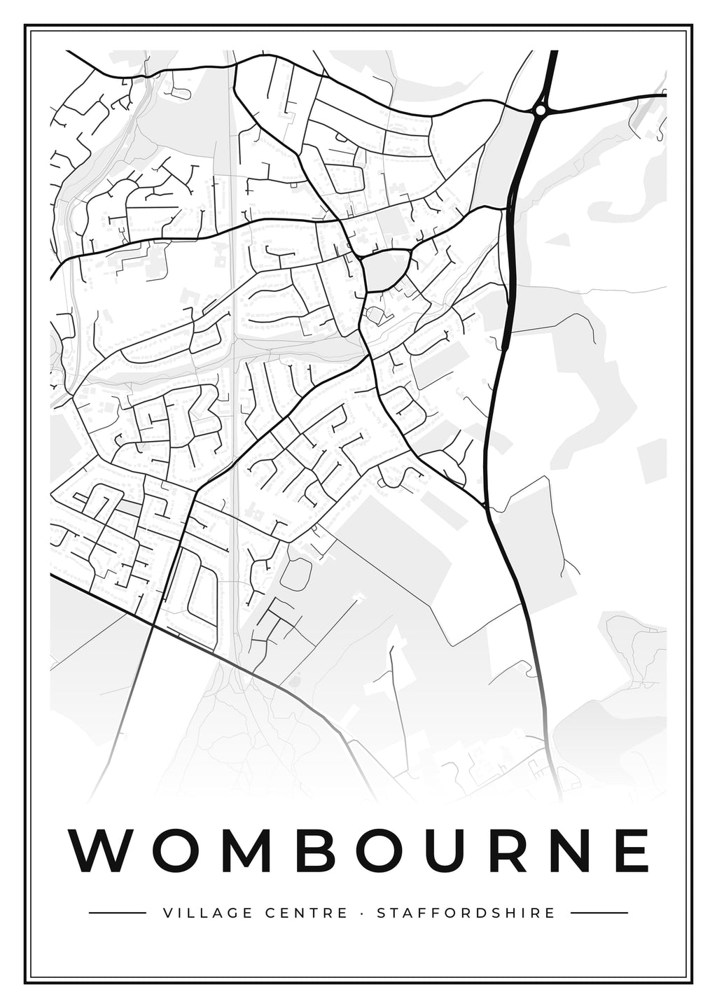 Street map poster of Wombourne village centre, Staffordshire