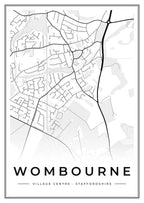Street map poster of Wombourne village centre, Staffordshire