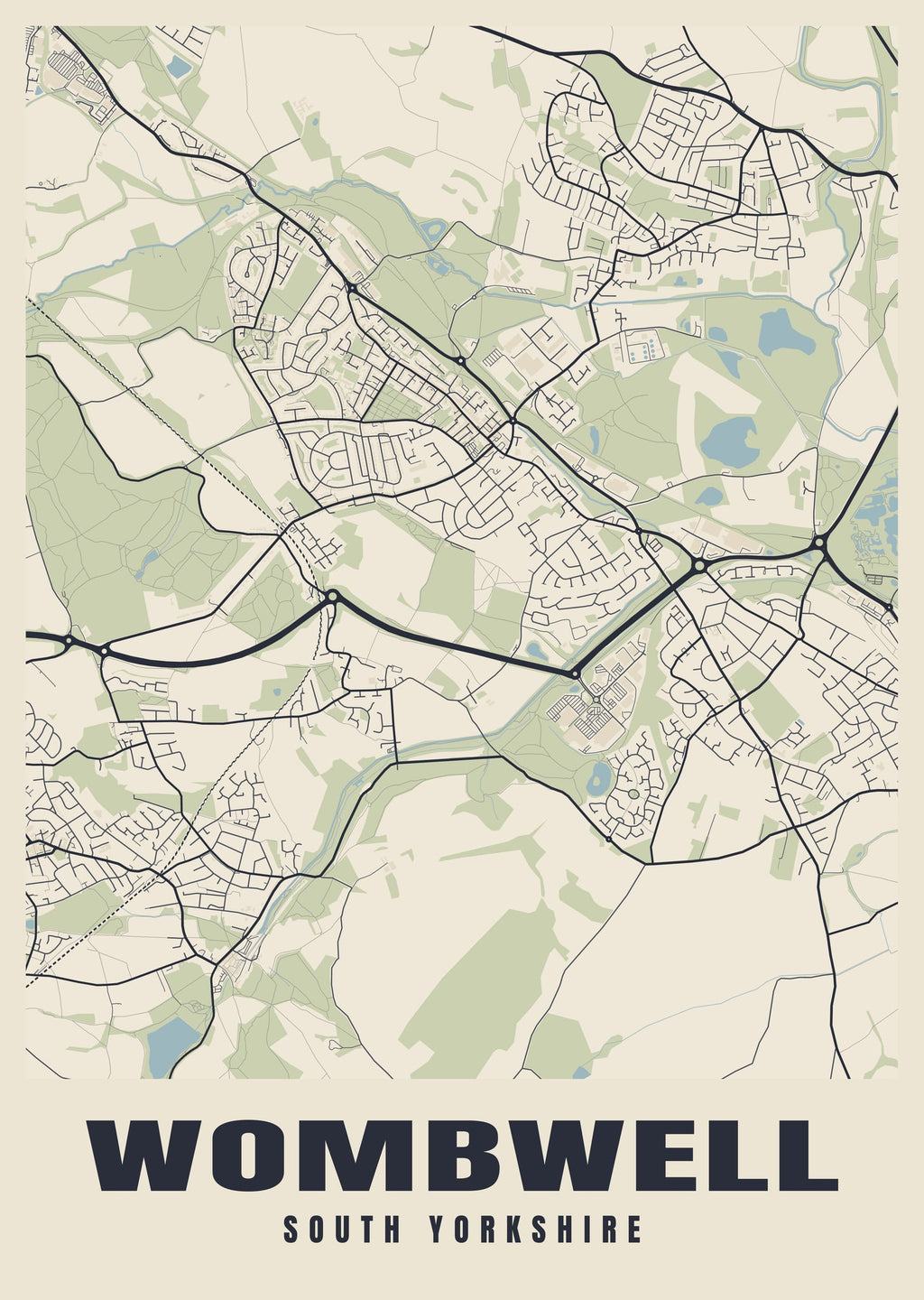 Street map poster of Wombwell, South Yorkshire
