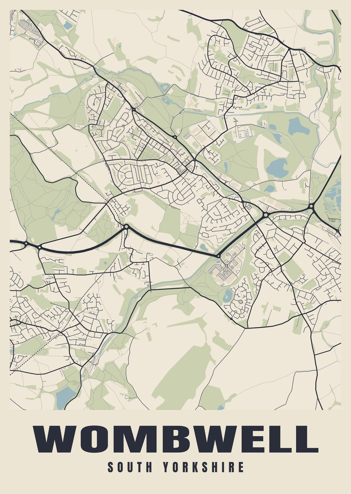 Street map poster of Wombwell, South Yorkshire