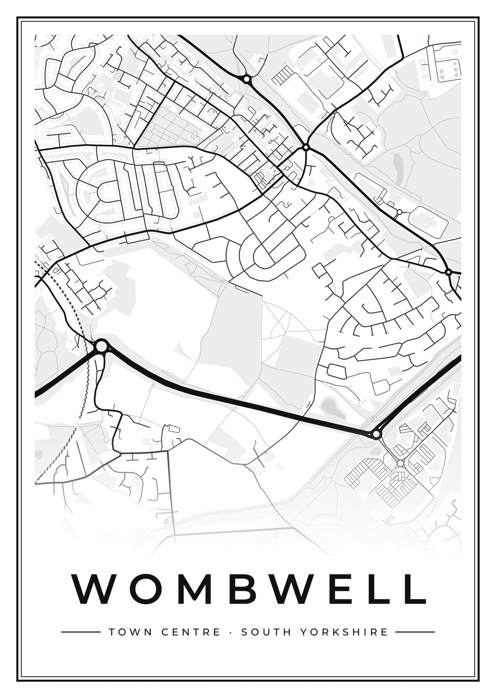 Wombwell Town Centre Street Map Poster