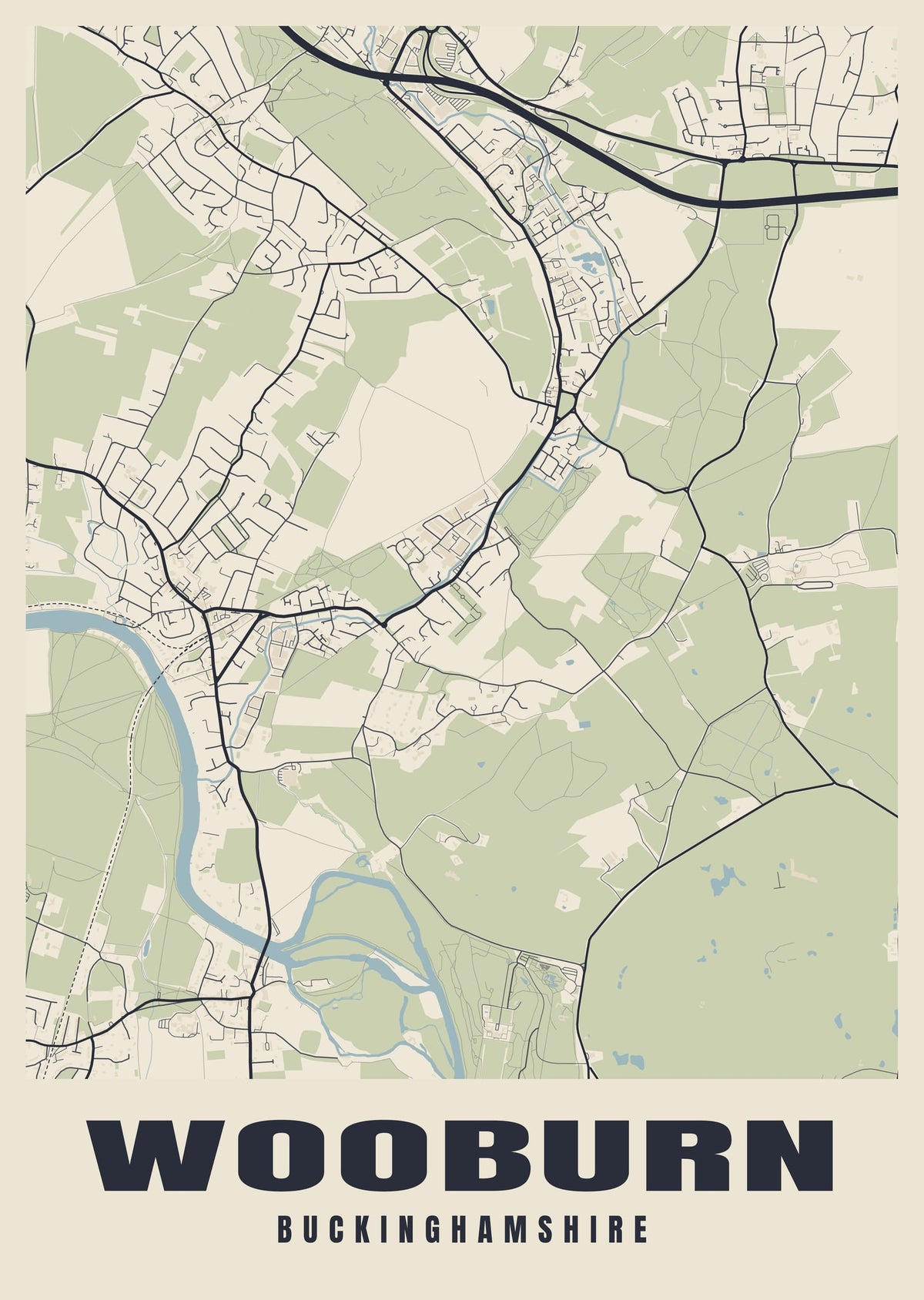 Street map poster of Wooburn, Buckinghamshire