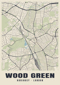 Heritage street map poster of Wood Green, Haringey, London