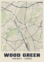 Heritage street map poster of Wood Green, Haringey, London