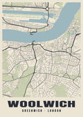 Heritage street map poster of Woolwich, Greenwich, London