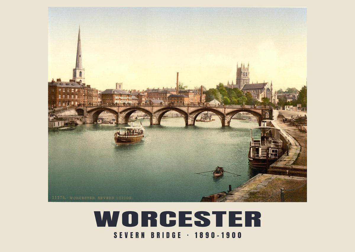 Severn Bridge, Worcester — Vintage photochrom print, 1890–1900