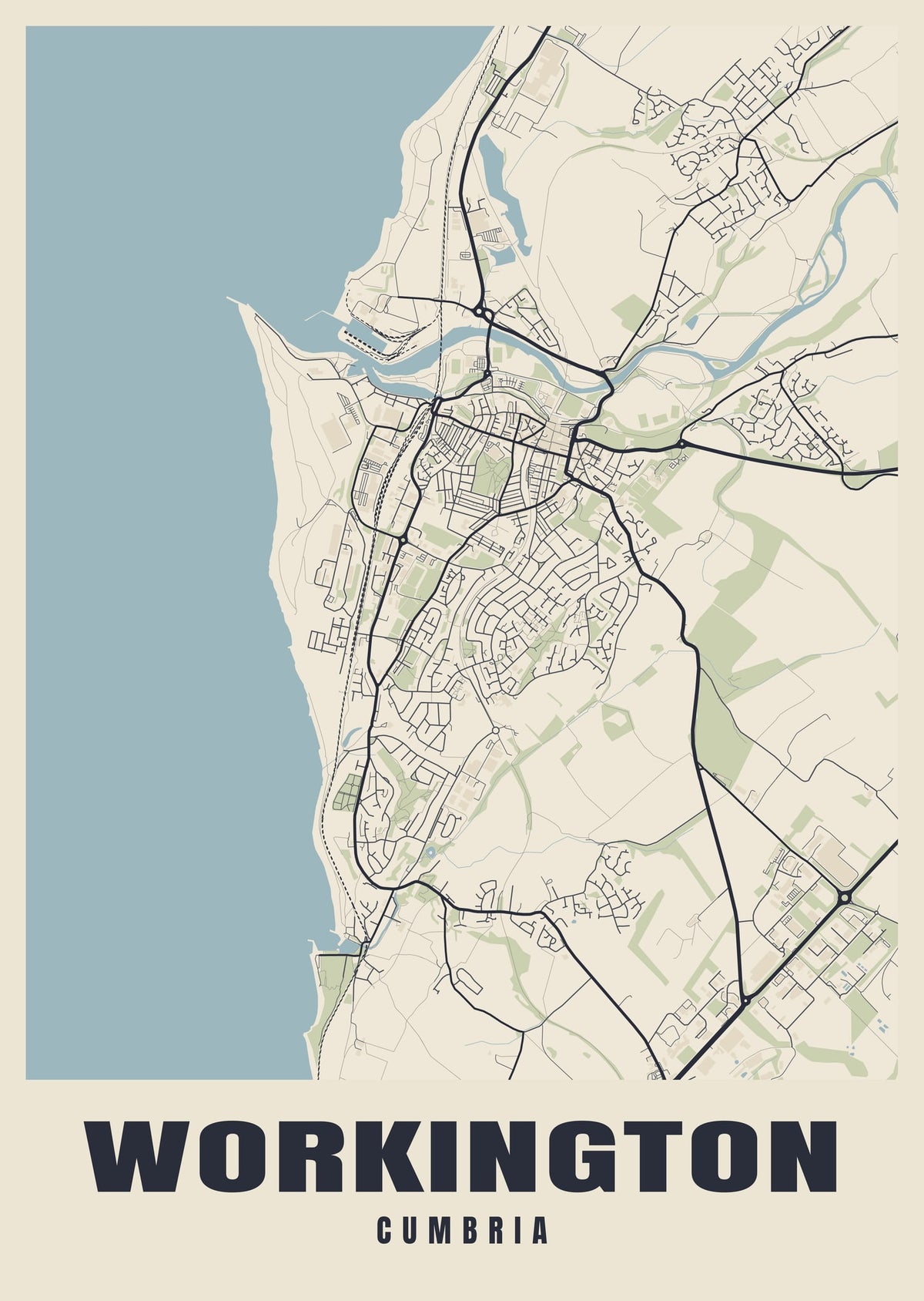 Street map poster of Workington, Cumbria