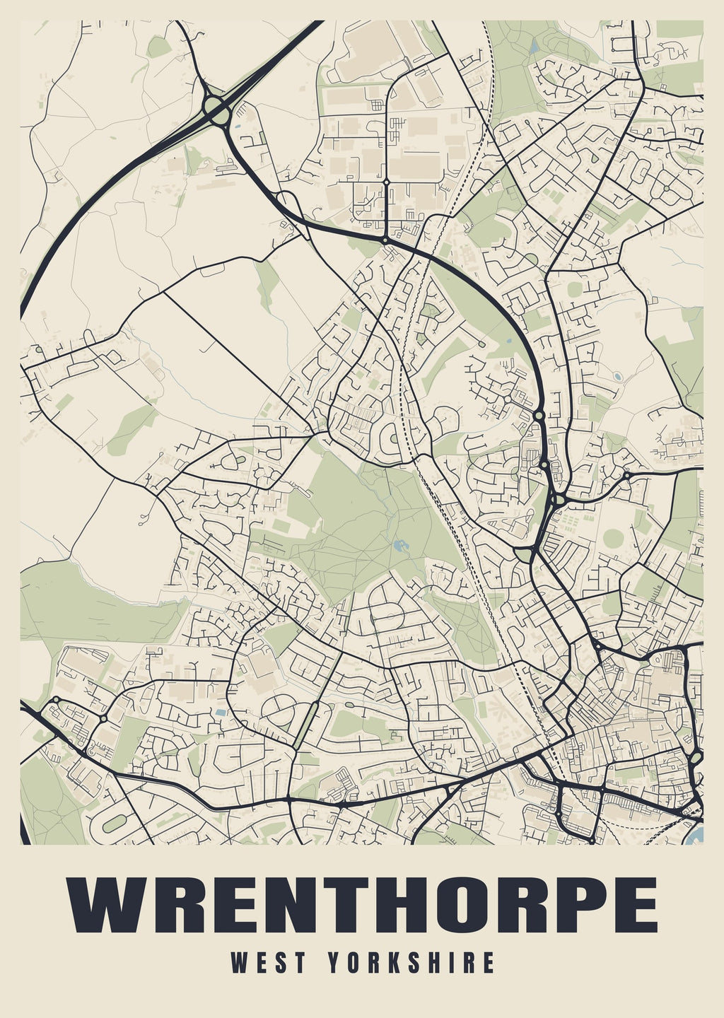 Street map poster of Wrenthorpe, West Yorkshire