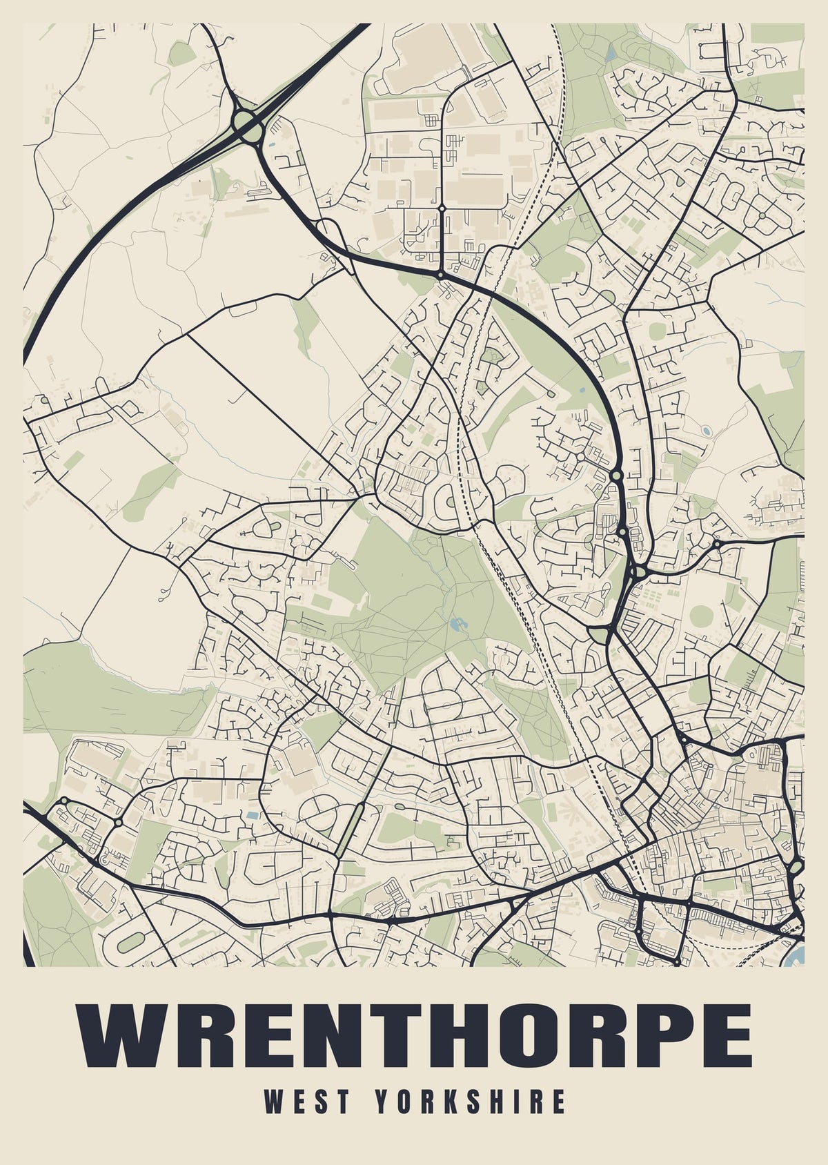 Street map poster of Wrenthorpe, West Yorkshire