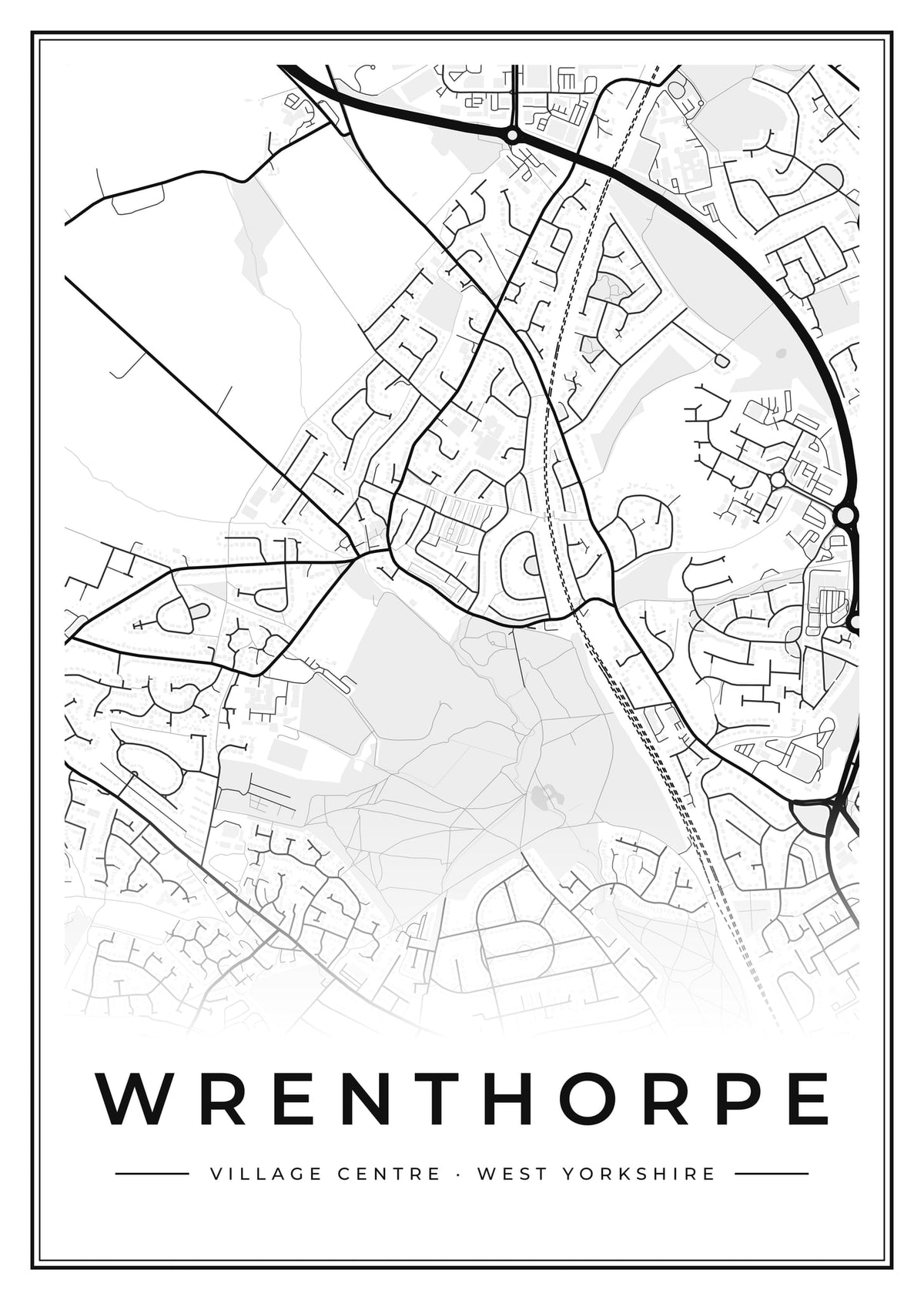 Street map poster of Wrenthorpe village centre, West Yorkshire