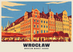 Wrocław Market Square poster, Retro Railway style