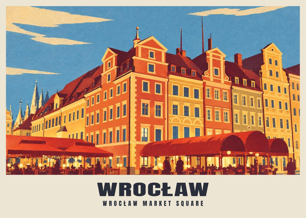 Wrocław Market Square poster, Retro Railway style