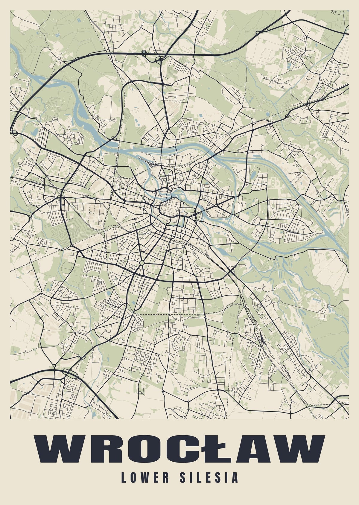 Street map poster of Wrocław, Lower Silesia