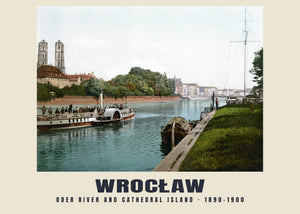 Oder River and Cathedral Island, Wrocław — 1890–1900 · Vintage photochrom print