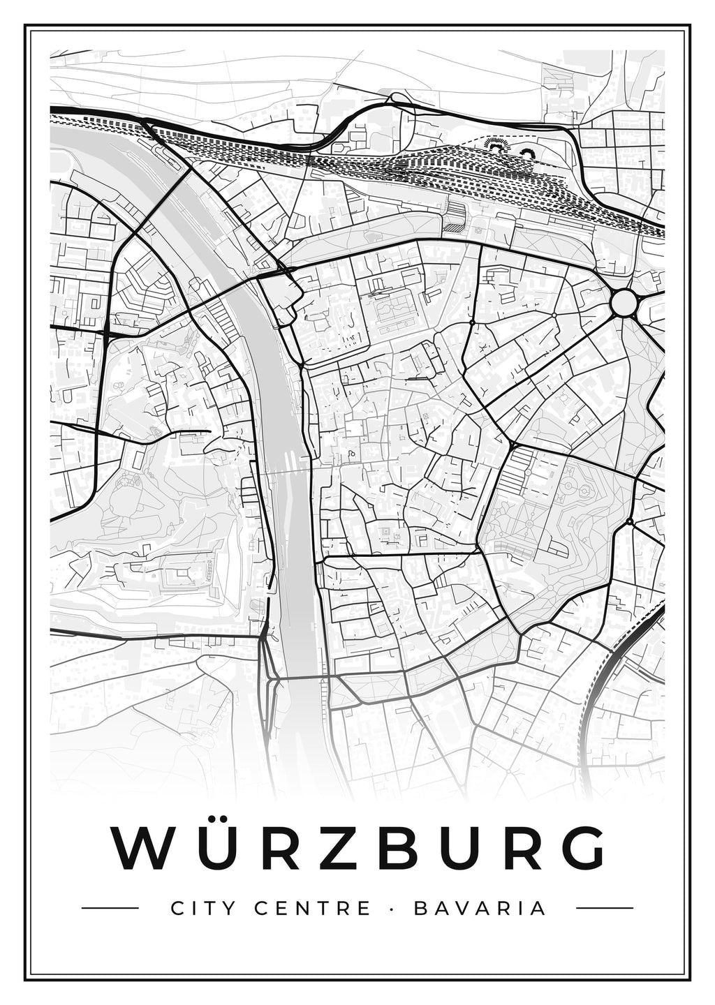Street map poster of Würzburg city centre, Bavaria
