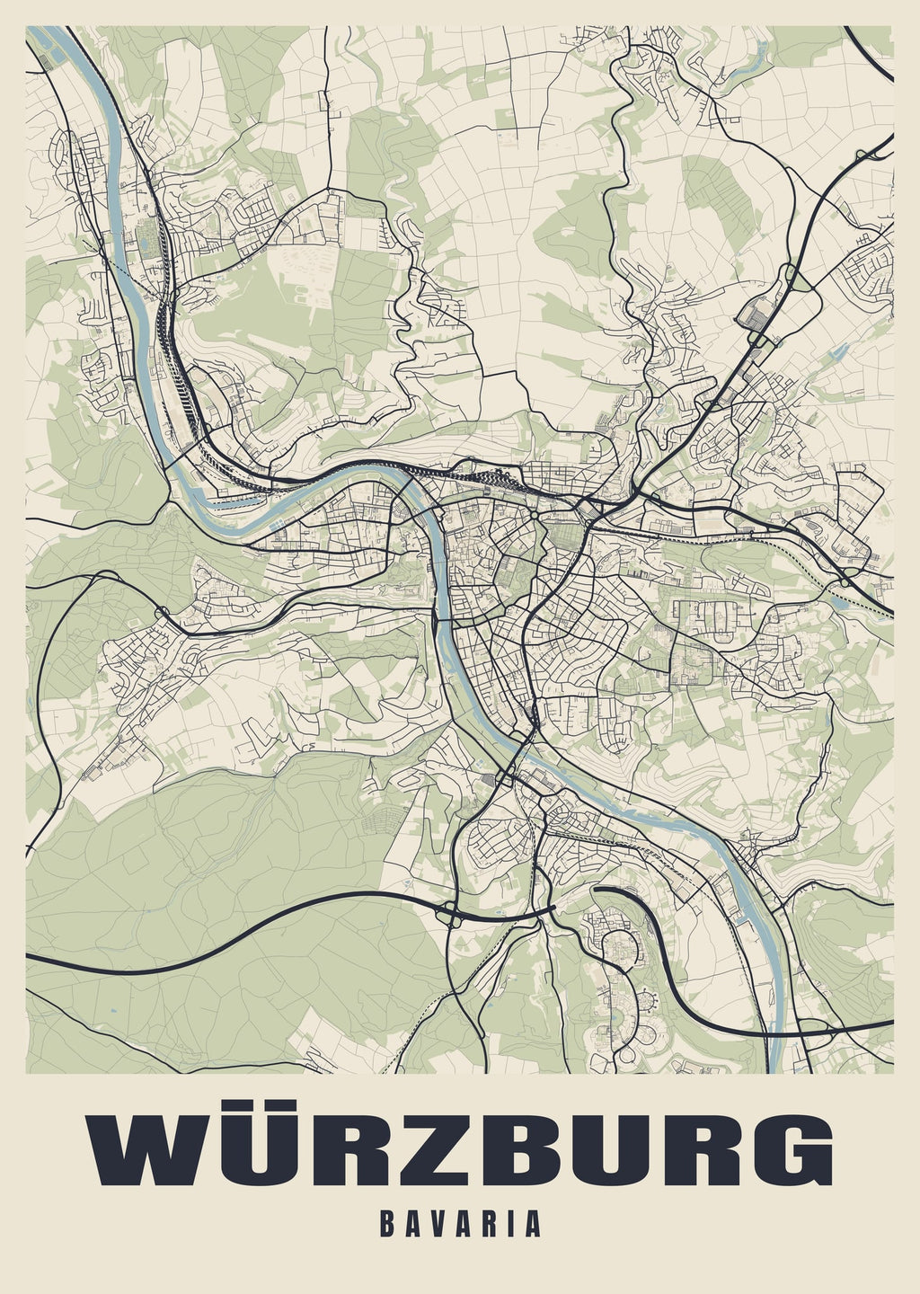 Street map poster of Würzburg, Bavaria