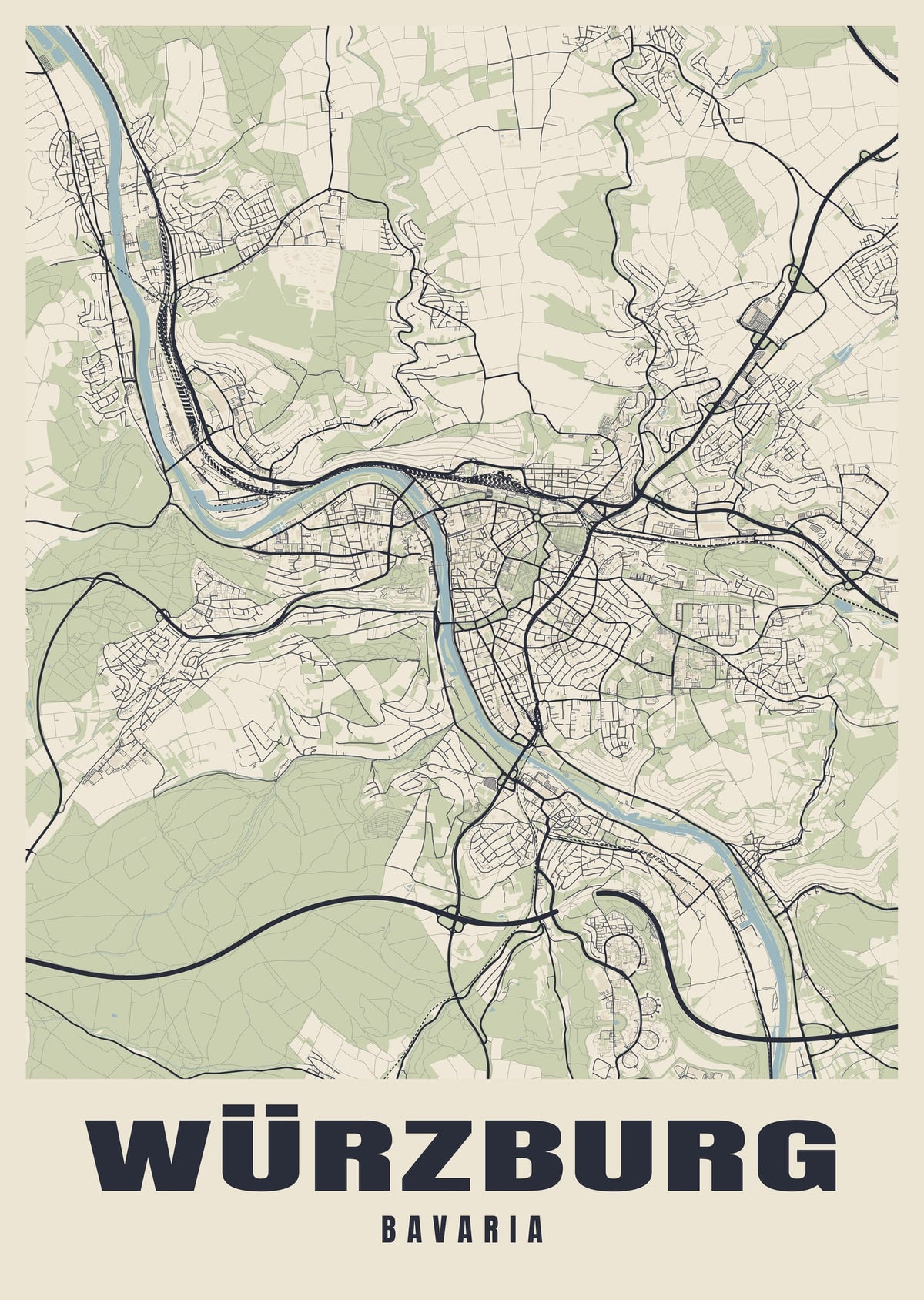 Street map poster of Würzburg, Bavaria
