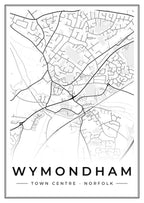 Street map poster of Wymondham town centre, Norfolk