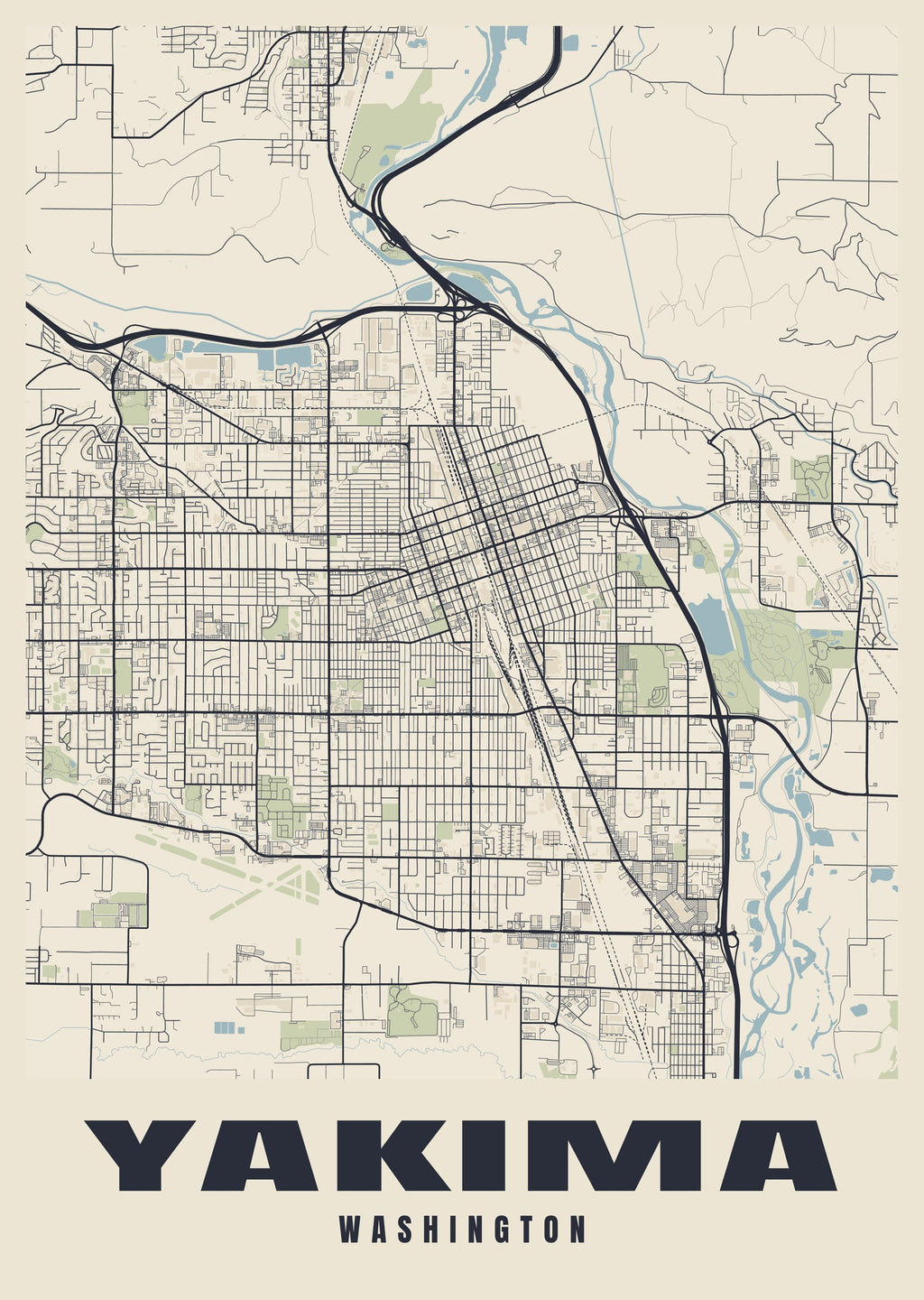 Street map poster of Yakima, Washington