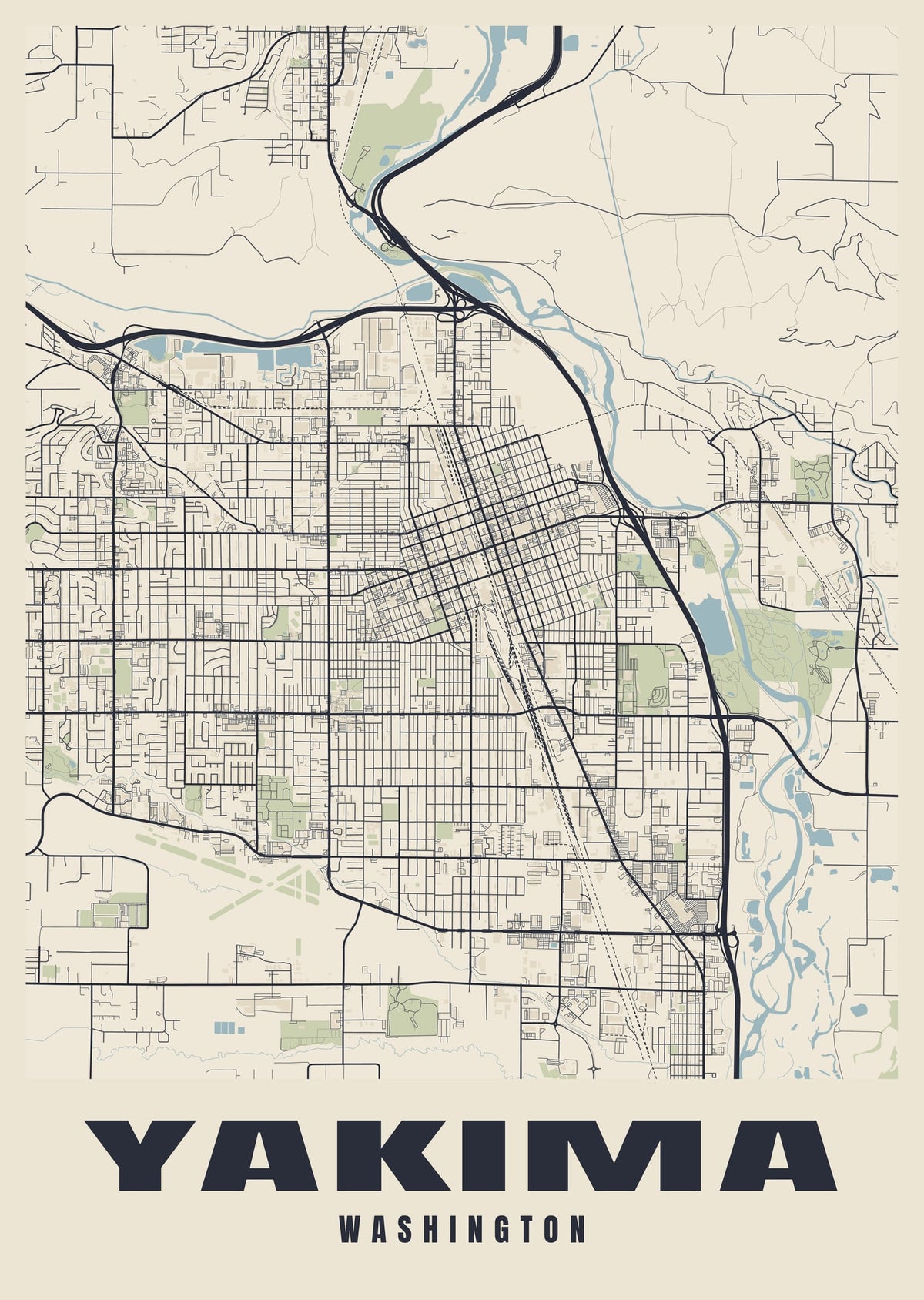 Street map poster of Yakima, Washington