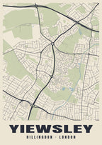 Heritage street map poster of Yiewsley, Hillingdon, London