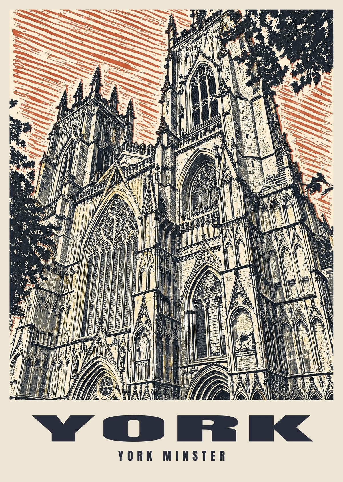 York Minster poster, Linocut style