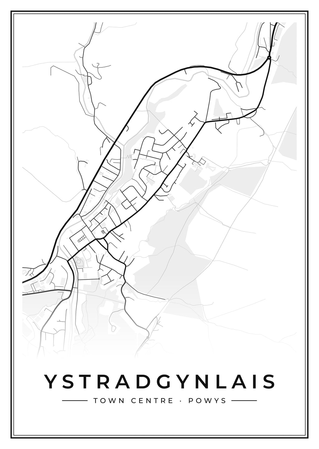 Street map poster of Ystradgynlais town centre, Powys