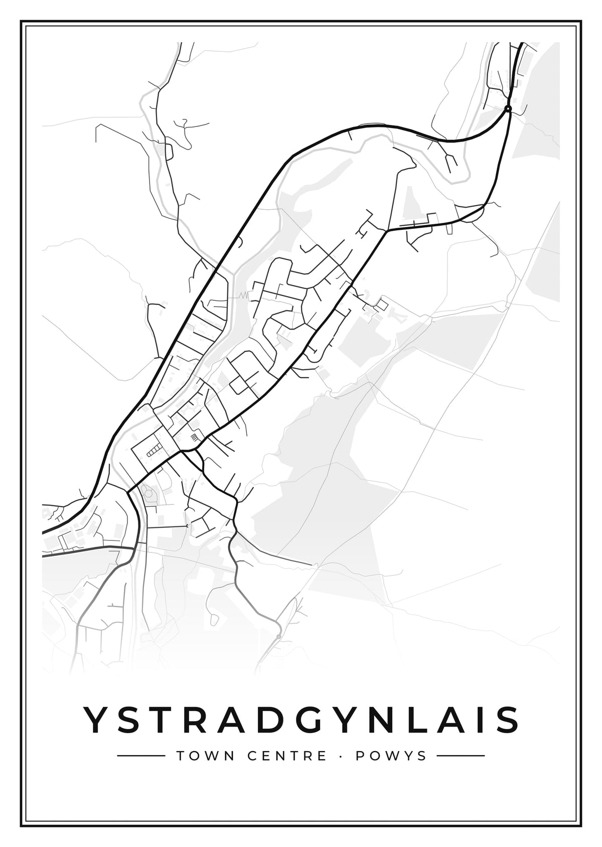 Street map poster of Ystradgynlais town centre, Powys