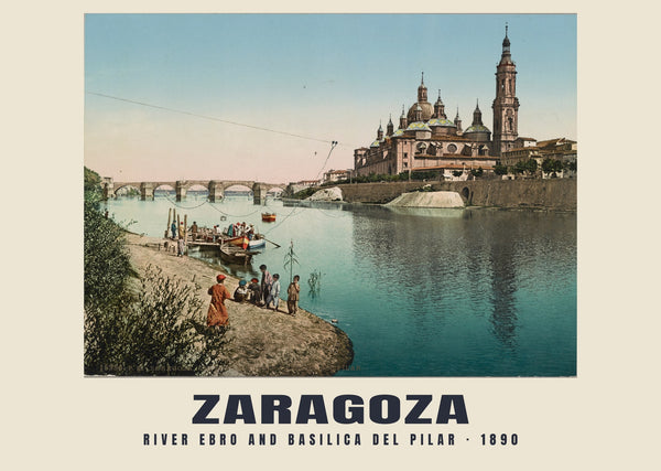 River Ebro and Basilica del Pilar, Zaragoza — 1890 · Vintage photochrom print