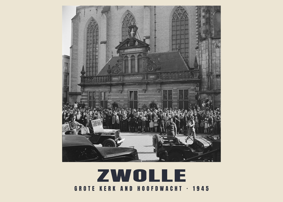 Grote Kerk and Hoofdwacht, Zwolle — Historic photograph print, 1945