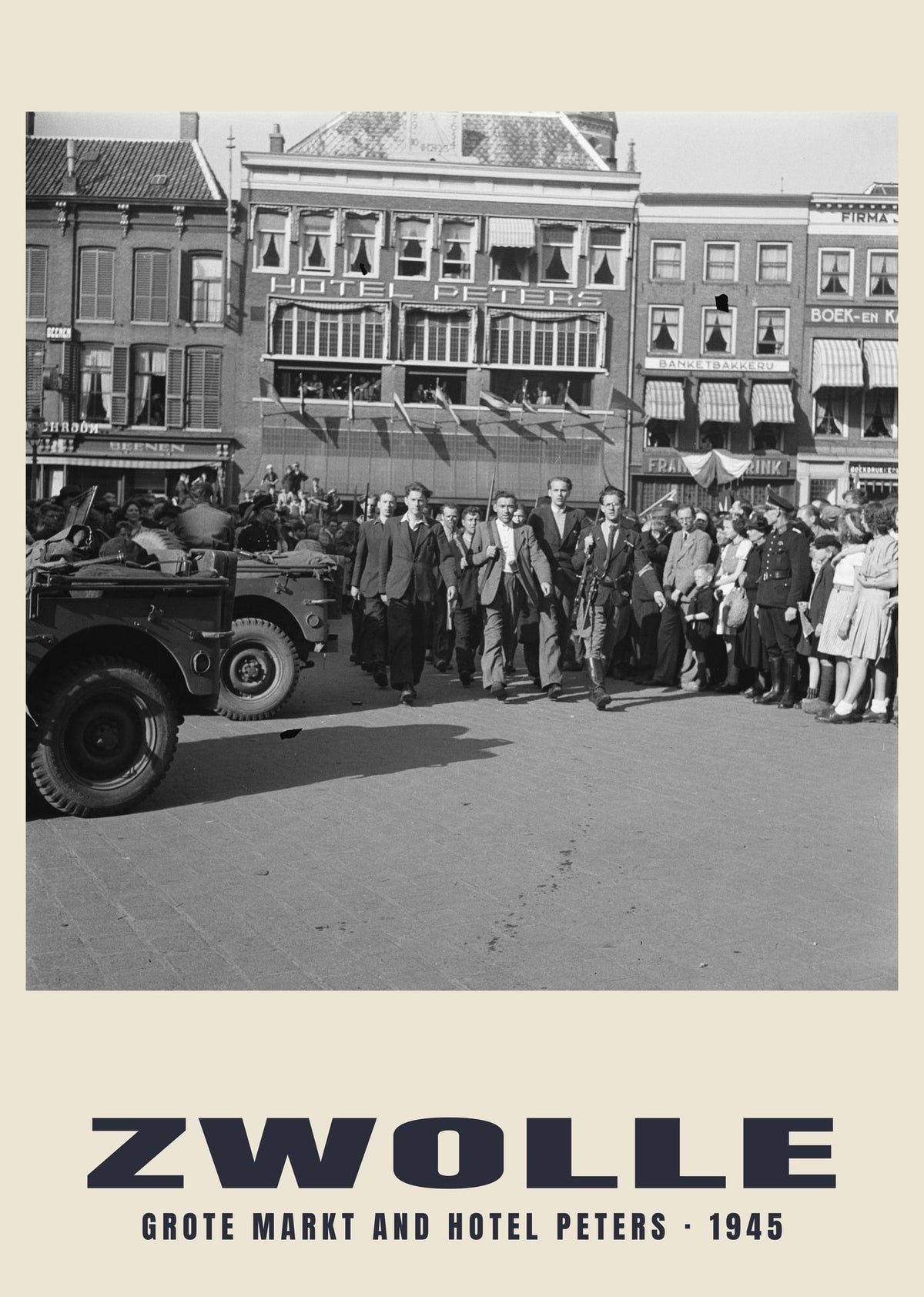 Grote Markt and Hotel Peters, Zwolle — Historic photograph print, 1945