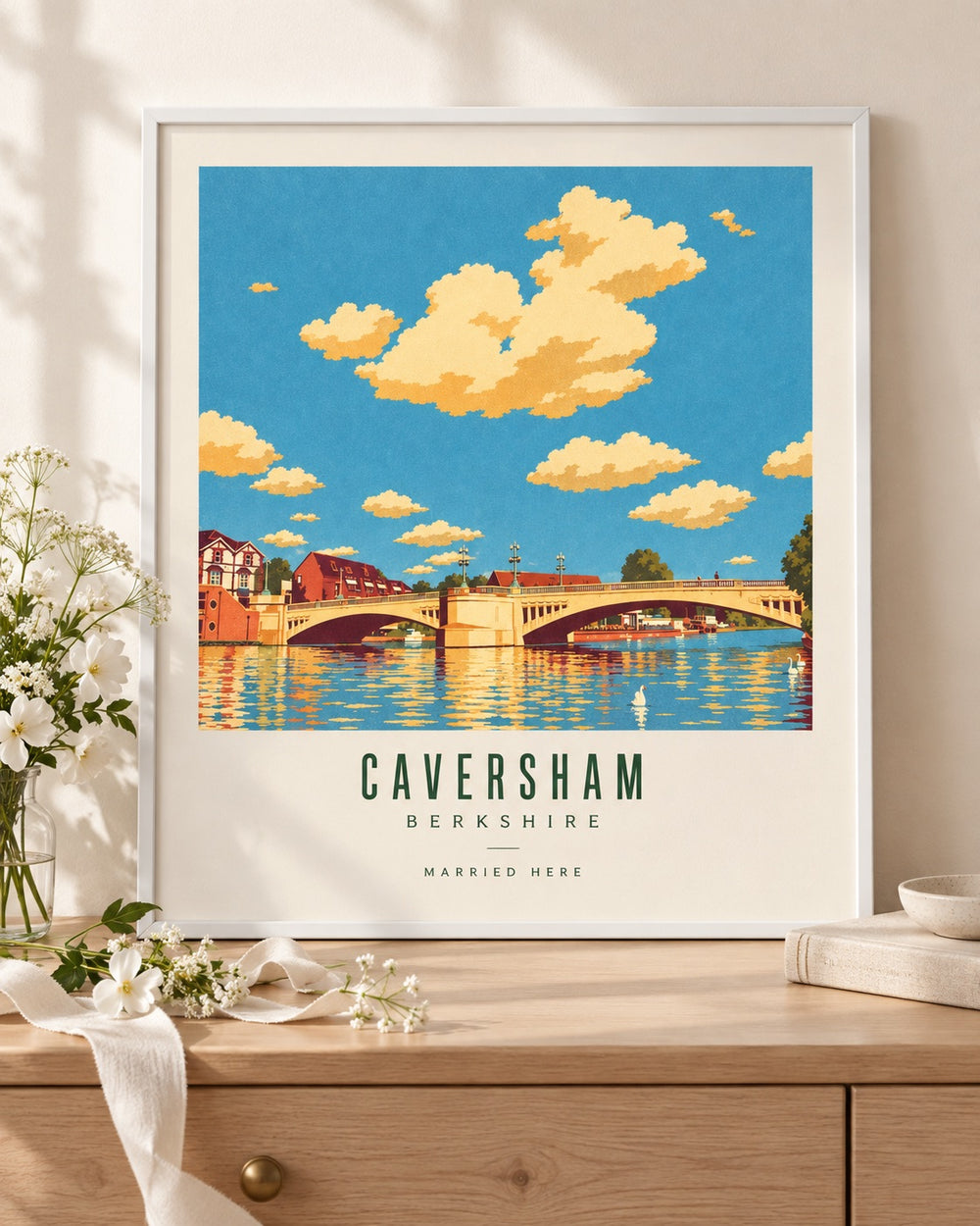 AI-generated styling mockup of a personalised Caversham poster — wedding