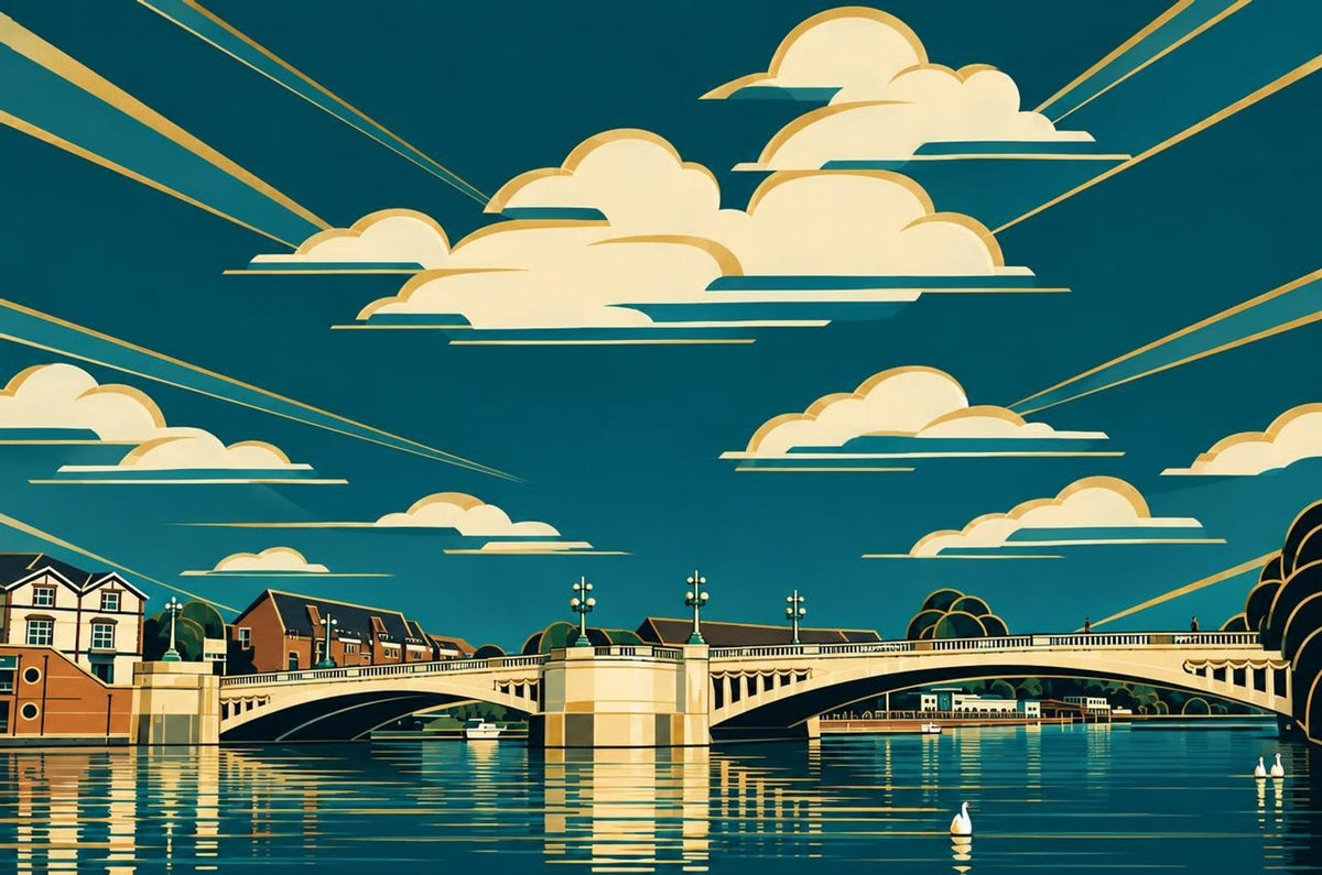 Caversham Bridge poster in the Art Deco style, made from a real photo