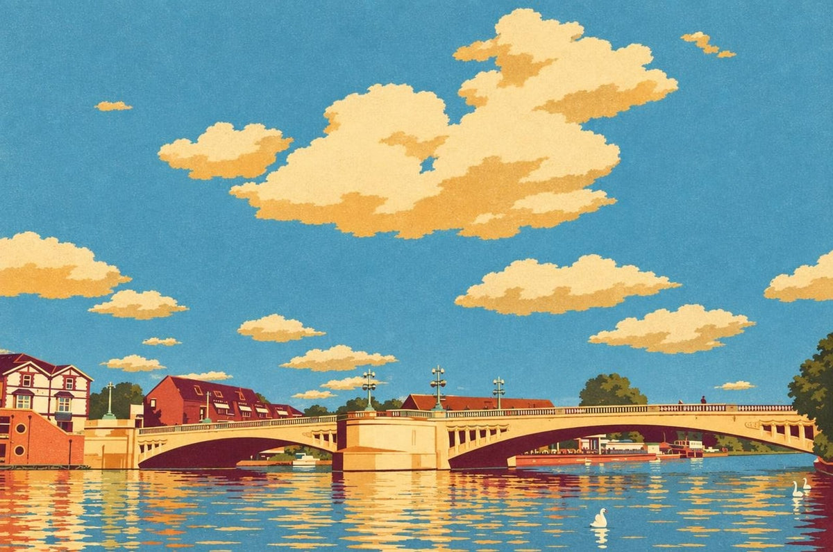 Caversham Bridge poster in the Retro Railway style, made from a real photo