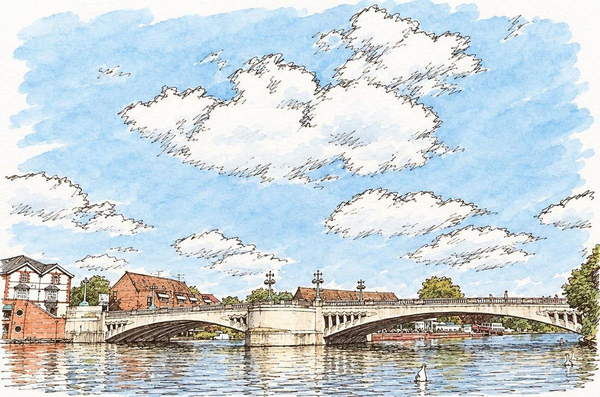 Caversham Bridge poster in the Ink & Wash style, made from a real photo