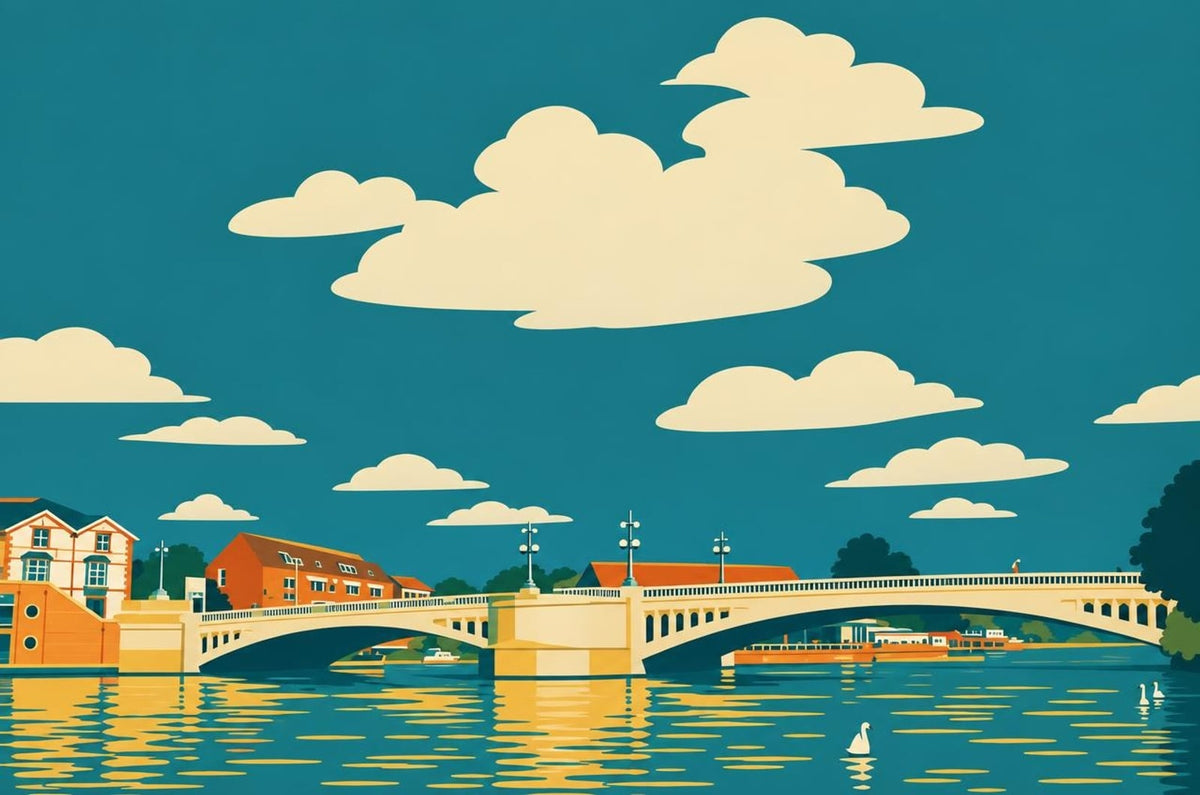 Caversham Bridge poster in the Mid-Century style, made from a real photo