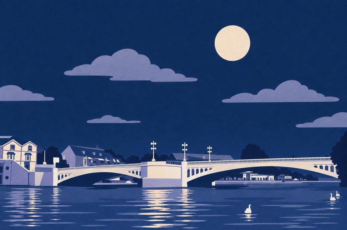 Caversham Bridge poster in the Moonlit style, made from a real photo