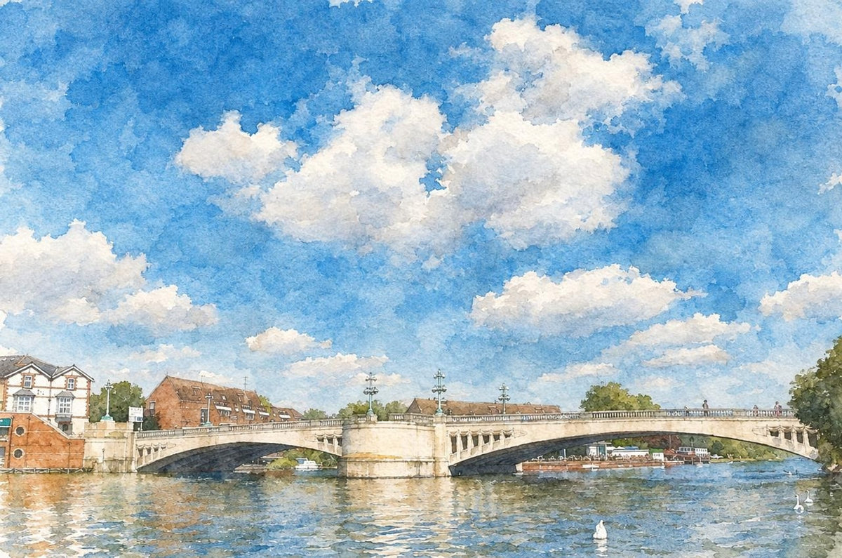 Caversham Bridge poster in the English Watercolour style, made from a real photo