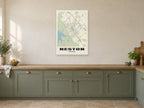 Neston Street Map Poster at A1, in a white frame, in a kitchen