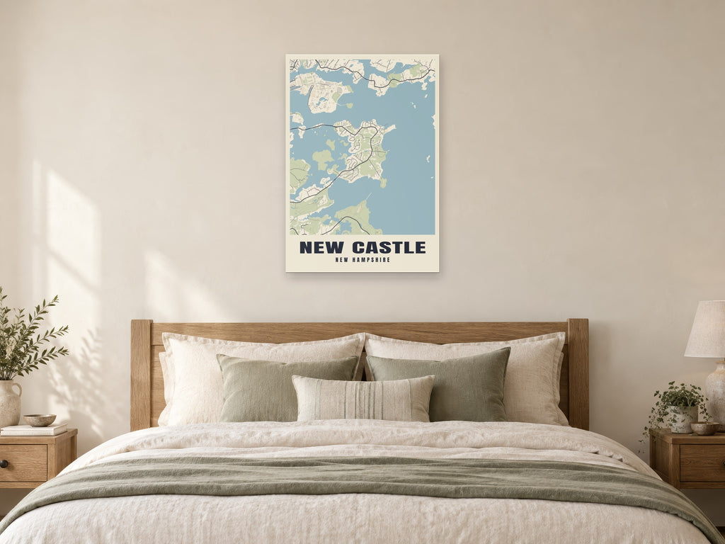 New Castle Street Map Poster at A1, as a poster, above a bed