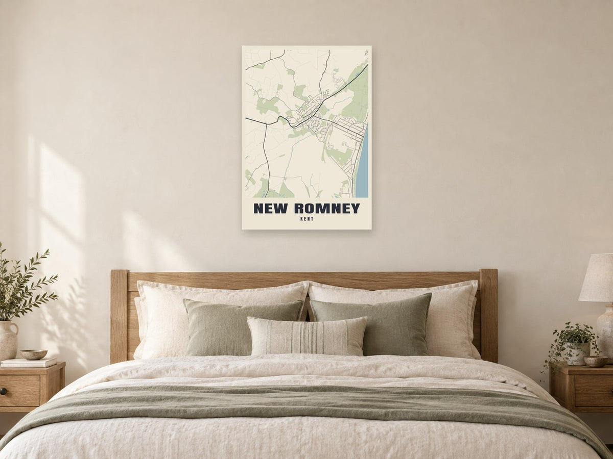 New Romney Street Map Poster at A1, as a poster, above a bed