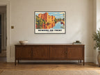 Newark Castle, Newark-on-Trent Poster at A1, in a black frame, above a sideboard