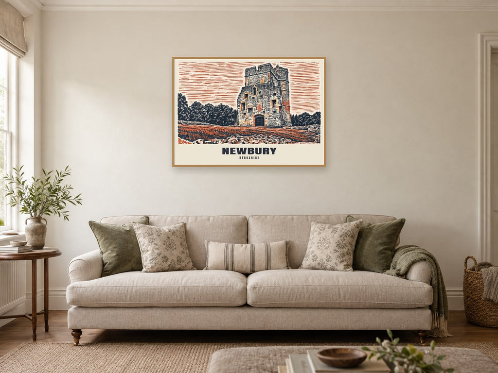 Donnington Castle, Newbury Poster at A1, in a natural wood frame, in a sitting room