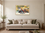 Newbury Lock Poster at A1, in a natural wood frame, in a sitting room