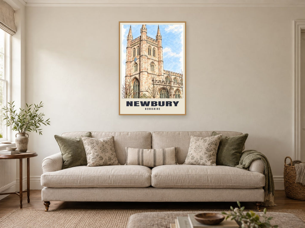 St Nicolas' Church, Newbury Poster at A1, in a natural wood frame, in a sitting room