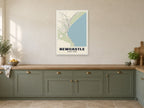 Newcastle Street Map Poster at A1, in a white frame, in a kitchen