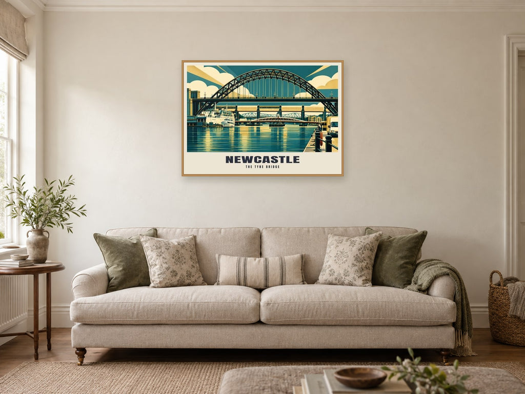 The Tyne Bridge, Newcastle Poster at A1, in a natural wood frame, in a sitting room
