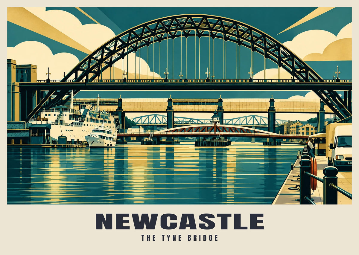 The Tyne Bridge, Newcastle poster in the Art Deco style