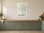 Newcastle-under-Lyme Street Map Poster at A1, in a white frame, in a kitchen